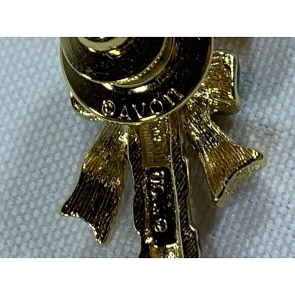 Vintage Avon Candy Cane Brooch 1.25" Signed Red Gold Tone Christmas Pin Bow - Picture 6 of 8